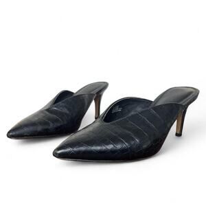 Vintage Express Black Pointed Toe Croc Faux Leather Kitten Heel Miles Size 7